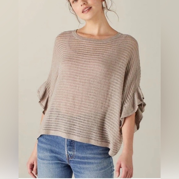 NAADAM Sweaters - Naadam Women's Ruffle Sleeve Top - gray- sheer Size L